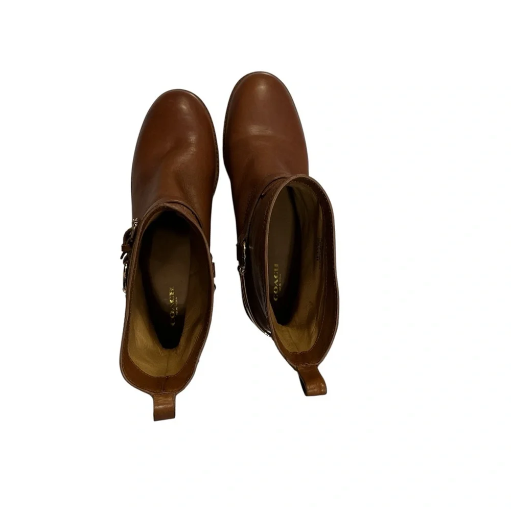 Coach Gillian Leather Saddle Brown Leather Ankle Boots Size 10 - Picture 4 of 8